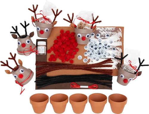 VBS Bastelset Tontopf-Elche 5 Stück 12 cm Terrakotta Filz Polyester