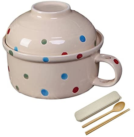 Ramen-Schüsseln aus Keramik, Porzellanschalen for Suppe, Suppentassenschalen, einfarbige Keramikschale mit Deckel, Ramen-Nudelschalen, mikrowellengeeignet, rote Schüssel + Löffel (Farbe: Blau, Größe: