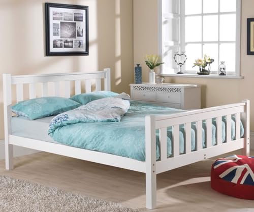 BUYEREMPIRE Wooden Bed Frame 3ft Single White Pine Wood Bed Frame (98 W X 198 L X 82 H cm) (3ft Bed Frame Only)