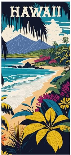 wandmotiv24 Türtapete Strand, Hawaii, Illustration 90 x 200cm (B x H) - Dekorfolie selbstklebend Sticker für Türen, Türfolie, Aufkleber, M1490