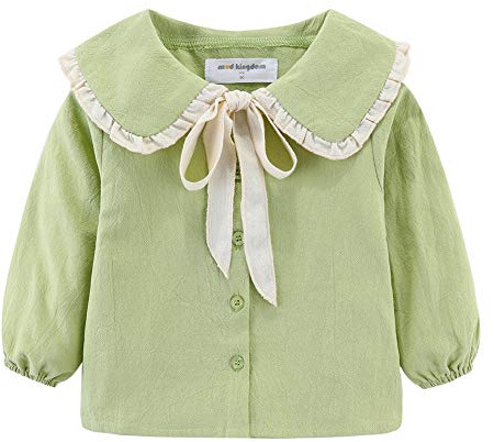 Mud Kingdom Camicia da ragazza Peter Pan colletto con fiocco camicetta manica lunga uniforme scolastica, Verde menta, 3 anni