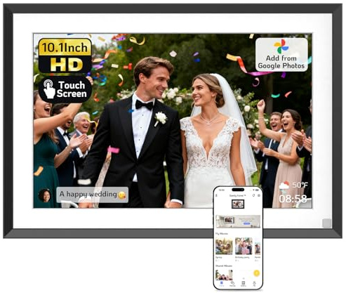 NexFoto Cornice digitale per foto da 64 GB da 10,1 pollici, doppia cornice per foto digitale WiFi con display touch Bluetooth, sensore di movimento, facile condividere foto video attraverso la