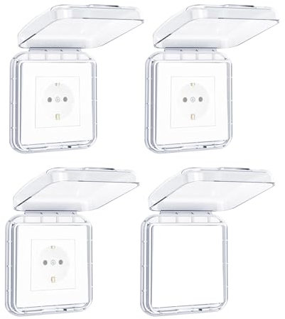 Cache Interrupteur Mural, Type 86 Réversible Cache Prise Murale Étanche, Ultra-Mince Sans Perçage Cache Prise Electrique pour Salle de Bain, Chambres, Cuisine, Extérieur, Transparent, 4 Pièces