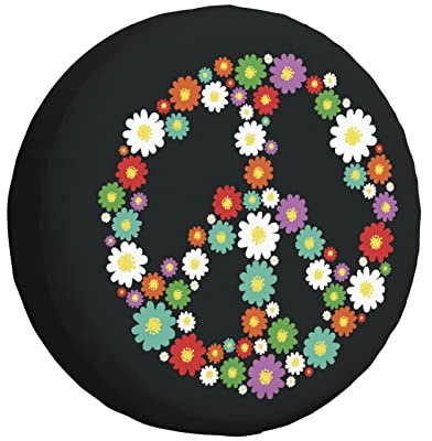 Ersatzradabdeckungen Friedenssymbol Mit Blumen Radabdeckung Premium Reifenschutzhülle Sauberen Reifentasche Für Caravan SUV Truck 16 inch