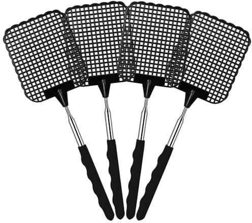 Soodyoow Fliegenklatsche, 4 Stück Schwarz fliegenklatsche Ausziehbar, Fliegenklatschen Grundschule, Stabil Manuelle Fliegenklatsche, Fliegenschutz für Fliegen, Mücken und Insekten