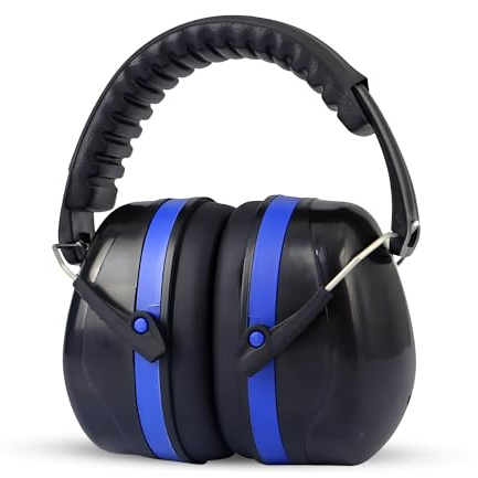 FATASH Noise Cancelling Ear Defenders For Adults | Adjustable Soundproof Headband Safety Earmuffs Up to 36dB Hearing Protection Headphones For Autism, Work, Construction, Shooting - Blue