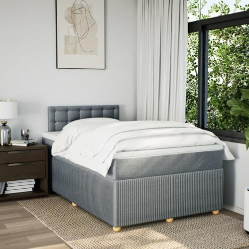 IKAYAA Boxspringbett 120 x 200 cm mit Matratze, Topper & Kopfteil, Bett mit Matratze und Lattenrost 120 x 200 cm Polsterbett 120 x 200 cm Hellgrau