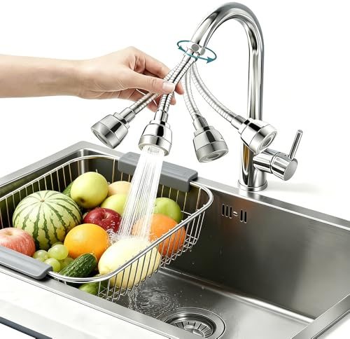 Kitchen Tap Spray Head, Universal Sprayer Attachment with 3 Discharge Modes, Tap Extender with 360° Rotation, Suitable for Kitchen/Toilet/Bathroom Sink