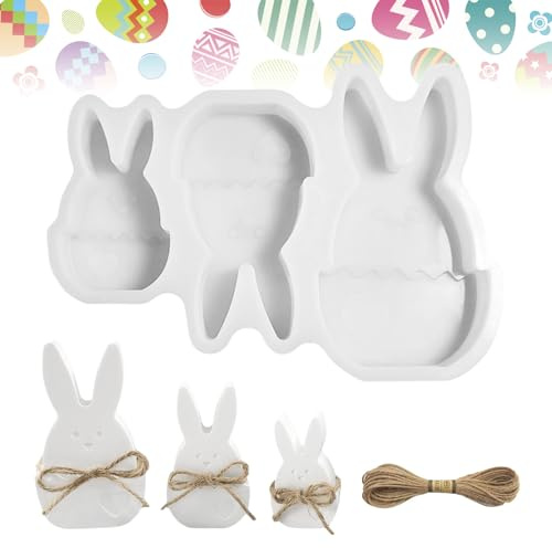 CHIHOLEN Silikonformen Ostern Hase, Silikonformen Gießformen Ostern, Diy Hasen Silikonform Ostern mit Hanfseil, Für Diy Osterdeko Handwerk