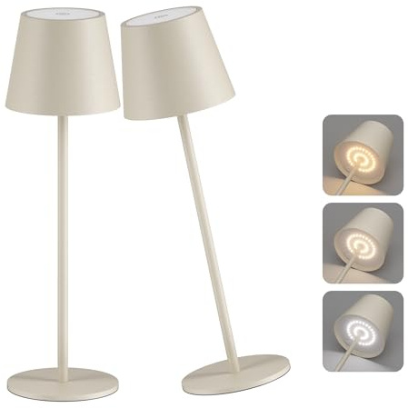 Aipsun Dimmbare led akku tischleuchte Beige, 6000mAh(5V 2A) (2 Stück)