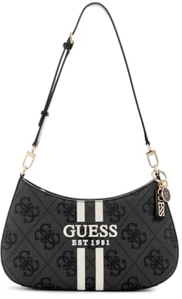 GUESS Noelle II Top Zip Shoulder Bag, Borsa a Tracolla Donna, Logo Carbone, Taglia Unica