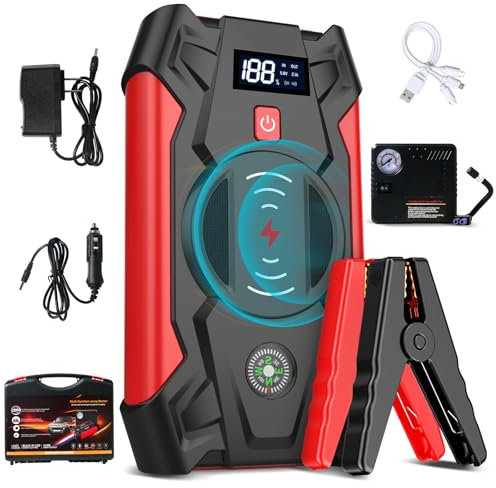 Anluomafuy Aide au démarrage - 1800 A - Courant de pointe - Portable - 12 V - Jusqu'à 6,0 l d'essence et moteur diesel 4,0 l - Avec lampe de poche LED/USB, booster de batterie de voiture avec