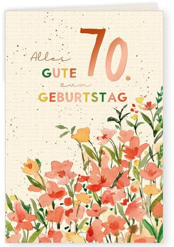 GreenLine Glückwunschkarte zum 70. Geburtstag | 1 Stück mit Umschlag | Geburtstagskarte | hochwertige Klappkarte aus 100% baumfreien Zuckerrohrpapier | Plastikfreie Verpackung | 11,5 x 17 cm