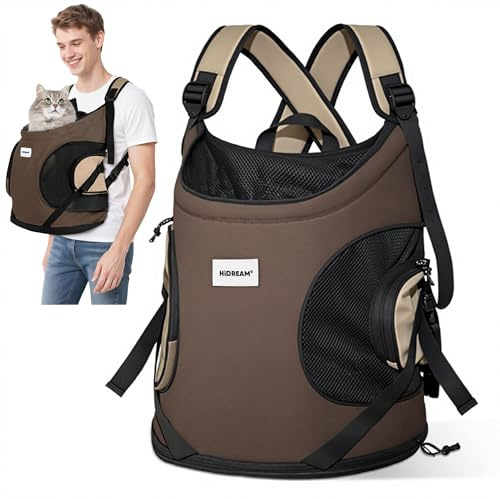 ALLSOPETS Sac à Dos Chat Chien, Sac à Dos de Transport Portable pour Chat Petit Chien, Sangle de Sécurité Intégrée, Design Ergonomique, Sac à Dos de Voyage Respirant pour Moto (Marron Cacao)