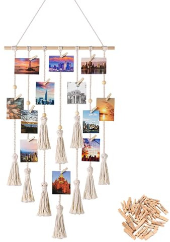 HUSOUE Appendi Foto da Parete, Porta Foto da Muro Multiplo con 30 Clip, Bohémien Portafoto da Parete Per Decorazione da Parete, per Cartoline