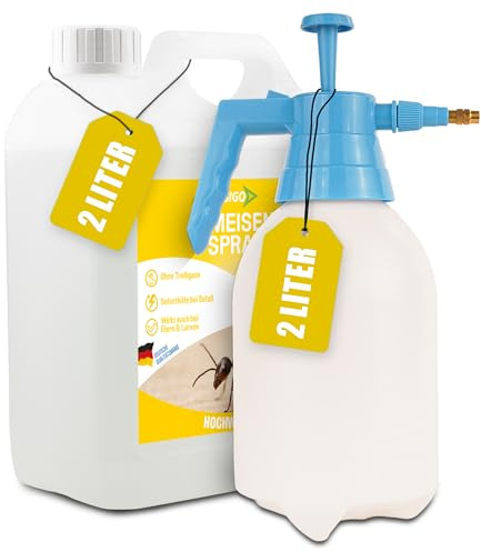 INSIGO Ameisen Abwehrspray 2L Kanister + 2L Drucksprüher - Ameisenmittel mit mechanischer Wirkung auf Ameisen - Effektiver Schutz für Haus & Garten - Ameisen Spray mit Sofortwirkung