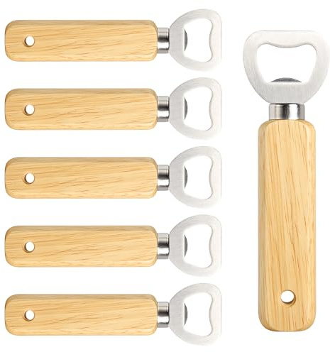 Gravierbare Flaschenöffner aus Holz, 6 Stück Hand-Bieröffner | Uncle Paul Edelstahlköpfen und Aufhängeloch – Individuelle Gestaltung für Zuhause, Bar, Partys und Geschenke KH1306