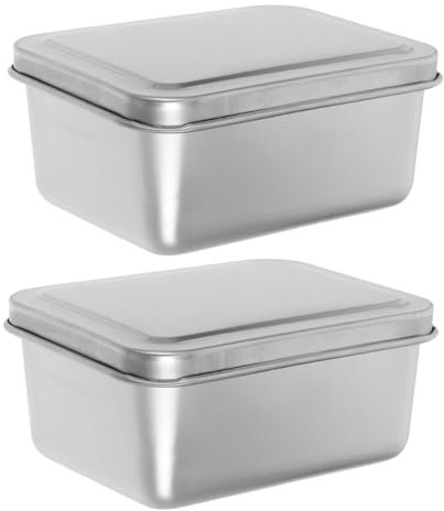 Cabilock 2 Moldes Rectangulares para Pasteles con Tapa, Bandeja De Acero Inoxidable para Hornear, para Horno, Tostadas, Pan, Recipientes para Alimentos De Cocina.