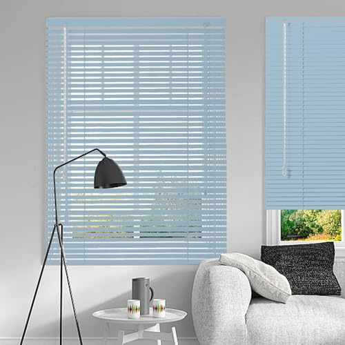 Oficina Persiana Veneciana de Aluminio, Cortinas para Interior Exterior, Persianas Venecianas Horizontales Impermeables, Privacidad Estor Ajustable para Salón, Cocina W 25cm-160cm(Light Blue)