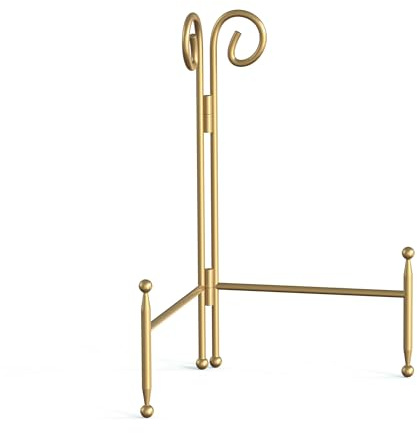 HEMYLU Display Stand for Plate, Foldable Metal Plate Stand for Table, Decorative Easel Holder for Picture Frames, Photos, Wedding Cards, Sign Posters, Cavas, 8-inch Gold