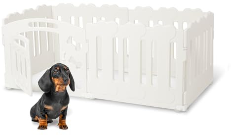 Coolfish Puppy Playpen with Door, Foldable Dog Pen for Indoors, Non-Slip Sturdy Puppy Pen, Easy Assembly Pet Playpen, Dog Fence Indoor, 155x78xH60cm, White