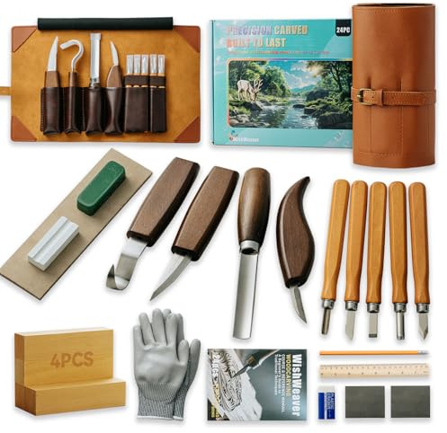 Wood Carving Kit, 24pcs Wood Carving Tools with 4 Wood Carving Knives 5 Detail Knives 4 Blocks, Whittling Kit DIY Hobbies for Adults