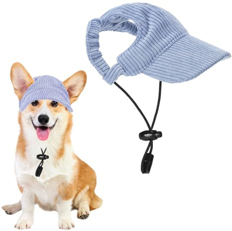 LUMOOM Hunde Baseballmütze, Verstellbare Hundemütze, Hunde-Sonnenhut mit Ohrlöchern, Sommer Sonnenschutz Hut für Kleine Hunde, Katzen und Welpen (M-Blau)