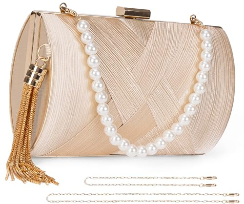 iSamzan Gold Clutch Purses for Women: Evening Clutch Purses for Women Formal Wedding Guest Party - Small Fancy Nude Champagne Evening Bags