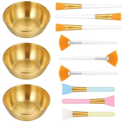 12 Pcs Facial Mask Bowl and Brush Set, 3 Facial Mixing Bowl and 9 Fan Brushes, Professional Mask Applicator Tools
