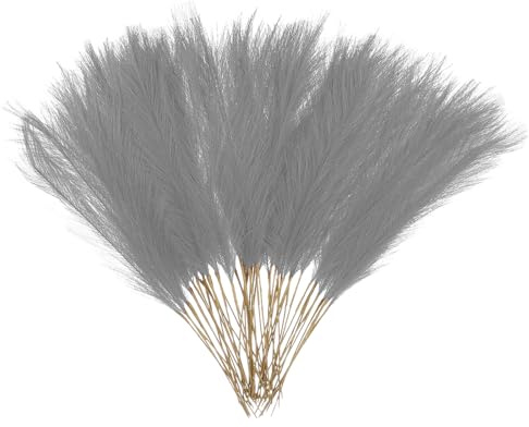QUARKZMAN 50 Pcs Hierba Pampas Falsa 52cm/20.5 Decoración Artificial De Hierba Pampas Seca con Tallo para Relleno De Florero De Piso, Decoración De Bodas, Decoración del Hogar, Gris Claro