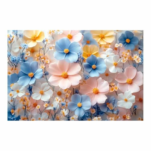 Generisch Bilder FüR Die Wand Pastellfarbiger Blumenstrauß Modernes Bild Auf Echter Leinwand Naturmotiv FüR Schlafzimmer Und Wohnzimmer(Blau)-20x30cm1 Ungerahmt