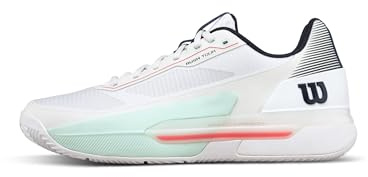 WILSON Rush Tour 5 Clay Men's Tennis Shoe - White/Bay/Fiery Coral, Size 9