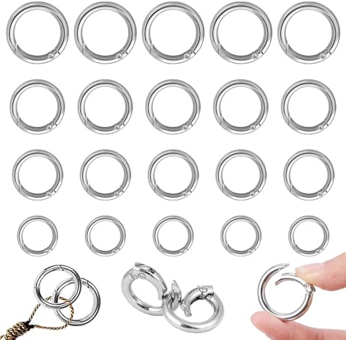 TRKETK 20 Stück Feder O Ringe, DIY Taschenringe Handwerk Machen Edelstahl Federverschluss Rund Frühling O-Ring für Die Herstellung von Taschen, Geldbörsen, Handtaschen, Schmuck (Silber)
