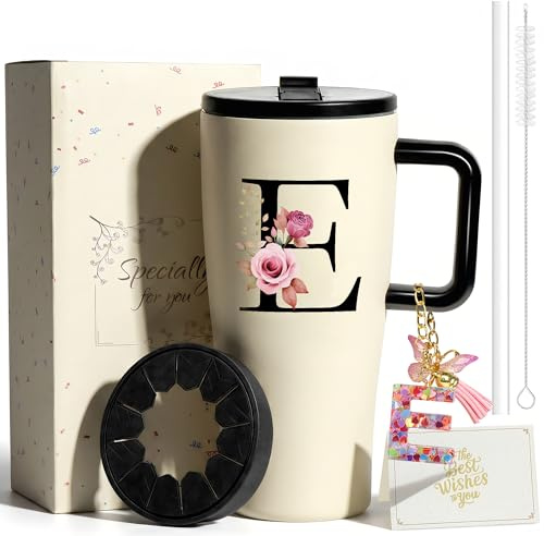 ZIOSINM 0.9L/30oz Gourde Bouteille Isotherme Double Paroi (E) | Coque en Silicone， Cadeau Femme， Porte-CléS， Personnalisable