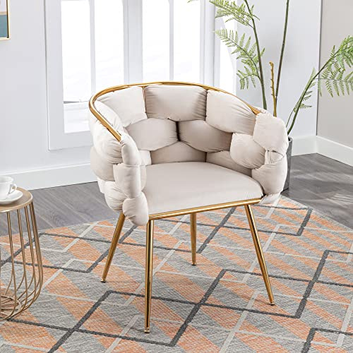 phosir Schminktischstuhl Beige Samt, Metallgestell – vielseitiger Akzentstuhl für Schlafzimmer, Wohnzimmer & Esszimmer