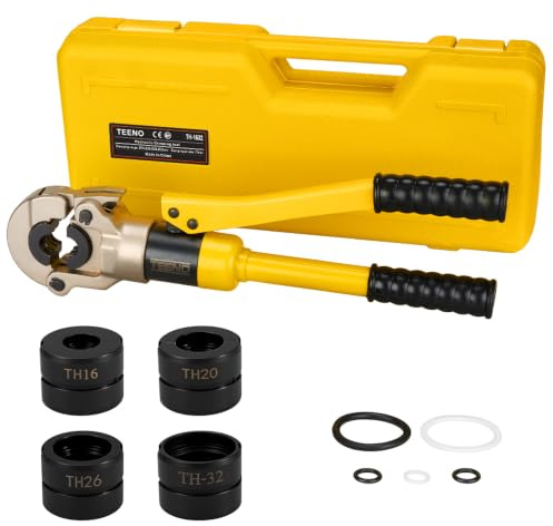 TEENO Pinza crimpatrice multistrato professionale (100 kN) – per tubi in plastica, alluminio e acciaio inossidabile, compatibile con raccordi TH16, TH20, TH26, TH32 (pinza TH16-32)