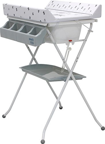 ib style® KOA 2-en-1 Cambiador con bañera | Cambiador móvil | Plegable | Gran superficie de cambio | Cambiador para bebés y niños pequeños | MY LITTLE FARM GRIS