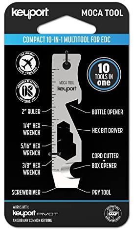 Keyport MOCA 10-in-1 Keychain Multitool (Stainless) | EDC Multi Tool: Pry Bar, Bottle Opener, Screwdriver, Box Opener, Cord Cutter & More | TSA Key Tool | EDC Gear | For Key Organizer & Key Chain