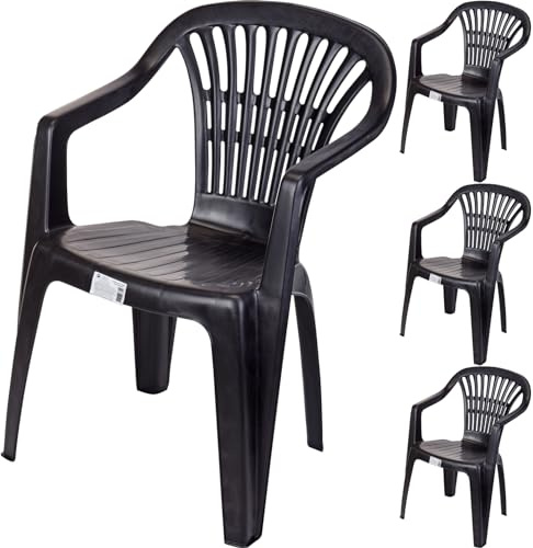 Koopman International B.V. 4X Gartenstuhl Bistrostuhl Balkonstuhl Stapelstuhl Stuhl Kunststoff Schwarz 0820