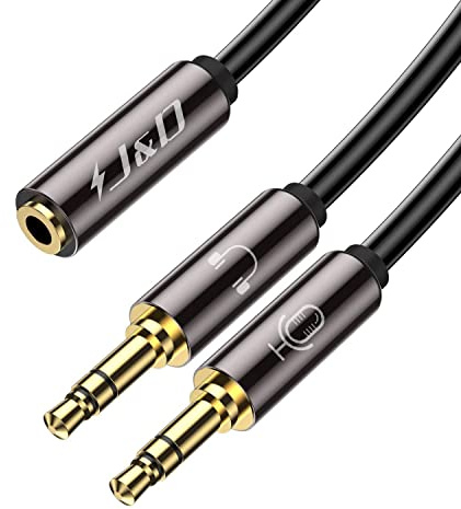J&D 3,5 mm Kopfhörer Splitter Adapter, Kopfhörer Kabel für Computer, 3,5 mm Weiblich Buchse zu 2 Doppelten Männlichen,Stecker Mikrofon und Audio Y Splitter, Mikrofon Stereo Jack AUX Port Kabel, 20cm