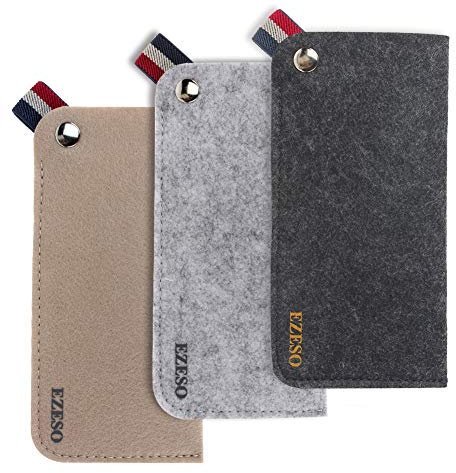 EZESO 3 Pack Filz Brillen Sonnenbrillen Aufbewahrungskoffer Pouch Soft Slip In Brillenetui Tasche (Dunkelgrau + Grau + Beige)