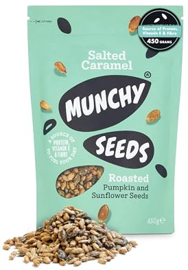 MUNCHY SEEDS Salted Caramel, Sunflower, Pumpkin, Protein Snack, Plant-Based Fibre & Vitamin E, Sweet & Delicious To Eat, Vegan Snacks for Kids & Adults, Add to Cereal or Salads - 450g Mega Pack