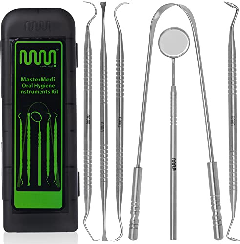 Dental Tools Kit for Teeth Cleaning (6 Pack) – Stainless Steel Oral Care Set with Plaque Remover, Scaler, Mirror & Tongue Scraper, Includes Storage Case for Personal Use