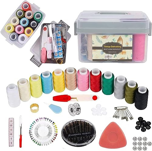 Set di 128 kit da cucito portatile – di alta qualità per principianti viaggiatori e riparazioni di abbigliamento di emergenza, accessori fai da te con scatola di immagazzinaggio