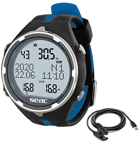 Seac Action, Tauchcomputer für Gerätetauchen und Freediving, Logbuch, Dive Planner, Safety Alarme, schwarz/blau + usb