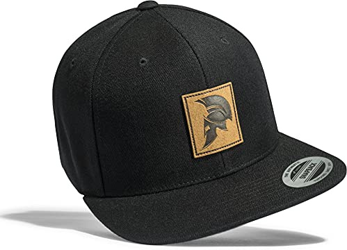 Baddery Gym Cap Flexfit Snapback - „Sparta Helm mit Leder-Patch“ | Spartan Kappe für Herren & Damen