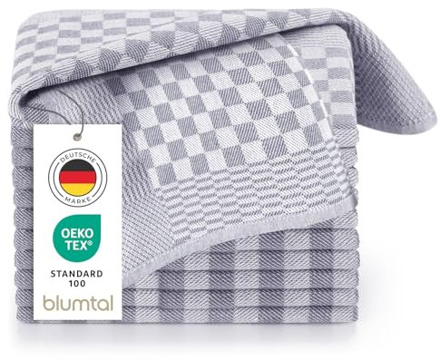 Blumtal Geschirrtücher Baumwolle 50x70 cm im 10er Set - Oeko-TEX zertifizierte Küchentücher - extrem saugstarke Geschirrhandtücher - Kitchen Towels waschbar bis 95 °C - Geschirrtücher Grau-Weiß Karo
