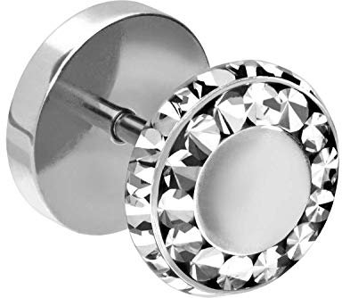 PIERCINGLINE Chirurgenstahl Fake Plug KRISTALLE + EPOXY Ohr Stecker Piercing Silberfarben 8 mm
