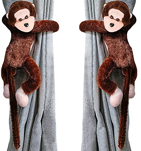 Niedlichem AFFE Vorhang Raffhalter Vorhang Clips Binder Plüsch Gardinen Raffhalter Fenster-Holdbacks Gardinenhalter für Baby Kinderzimmer Dschungel Schlafzimmer Dekorative Raffhalter Heimdekoration