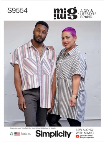 Simplicity SS9554A Men's and Women's Shirt Sewing Pattern Kit, Code S9554, Sizes XS-S-M-L-XL-XXL